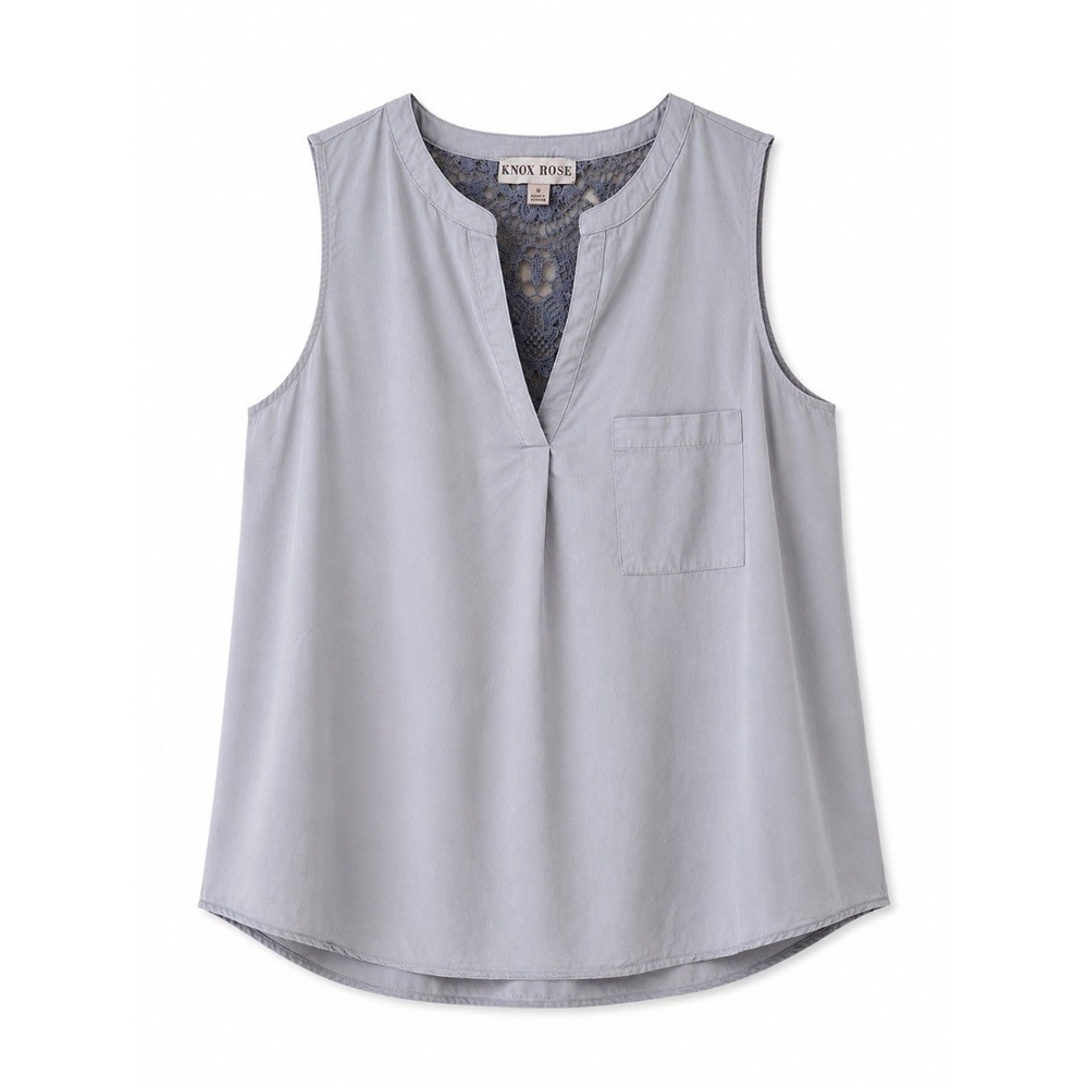 Knox Rose Womens Sleeveless Blouse Top Light Blue Crochet Lace Back Size L